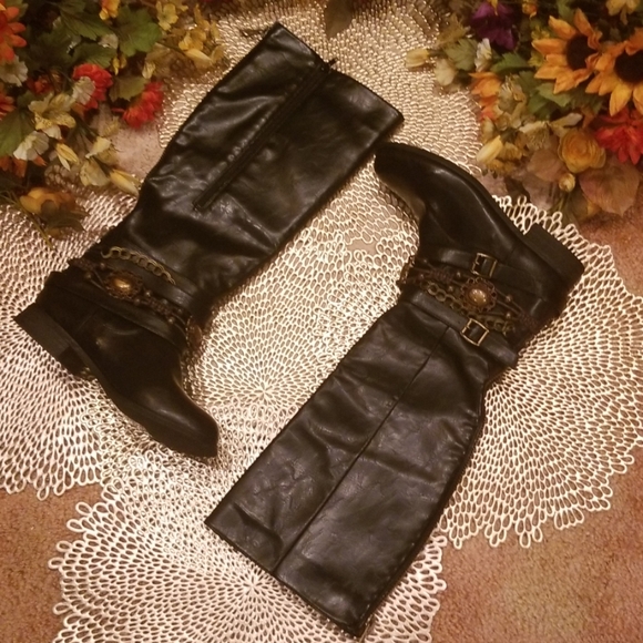 Pierre Dumas  Embellished Brown Riding  Boots Size 9 - Picture 5 of 8